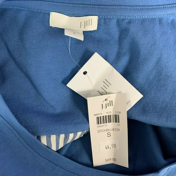 J Jill Blue Top 3/4 Sleeve V-Neck Button back NWT - Picture 6 of 8